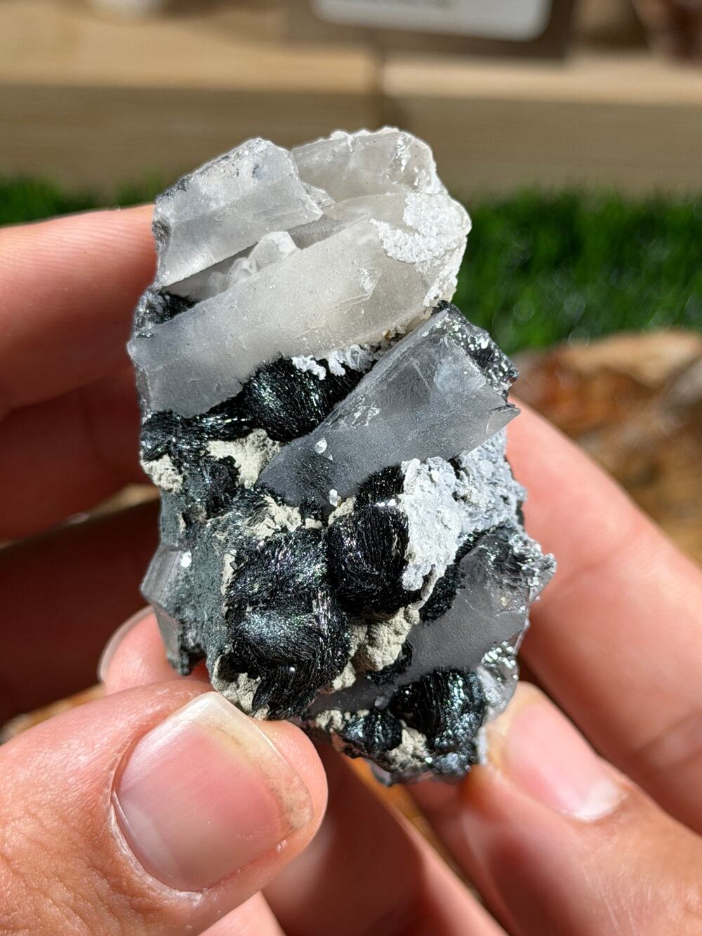 Quartz with Specularite Cluster | 3.4 oz | Sparkly Black & Clear Specimen